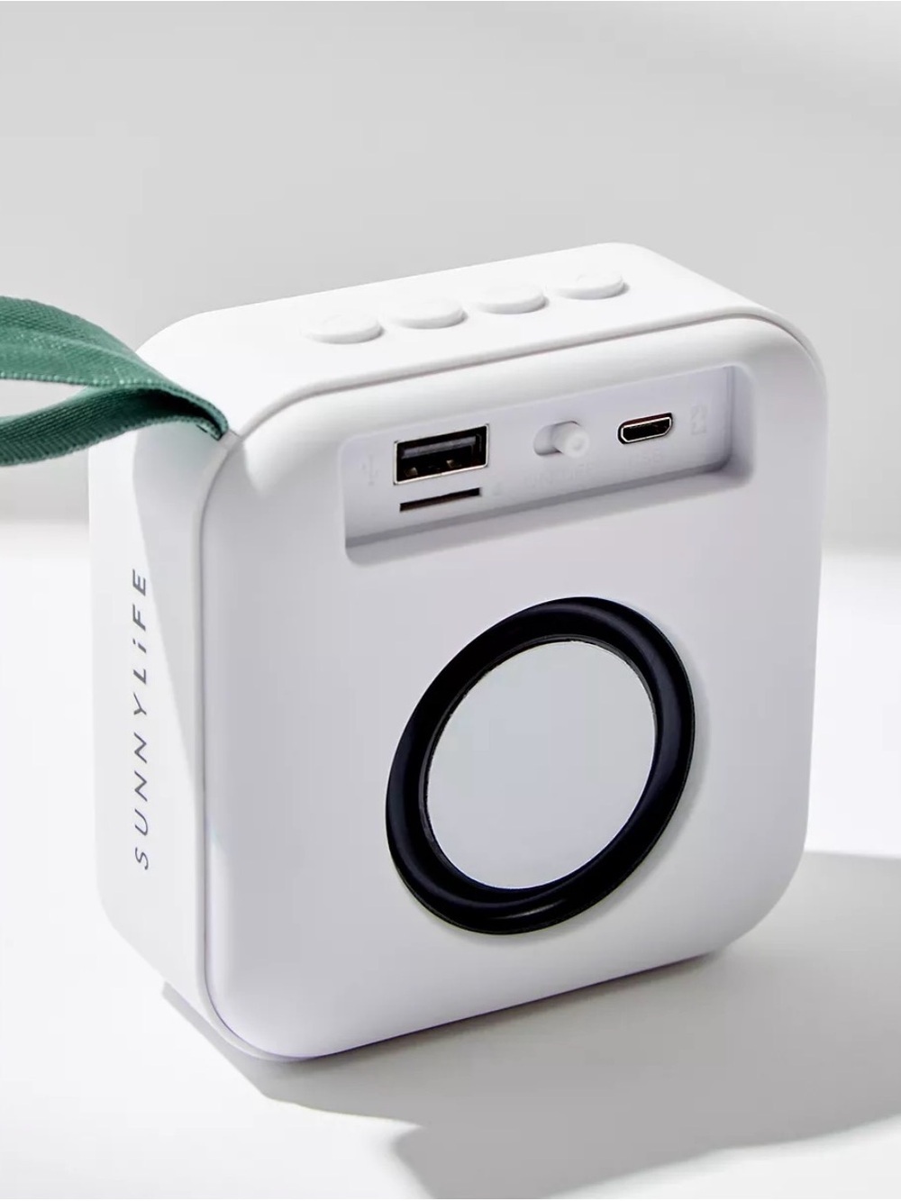Sunnylife Green and White Stripe Portable Bluetooth Speaker with Carry Loop - Picture 2 of 5